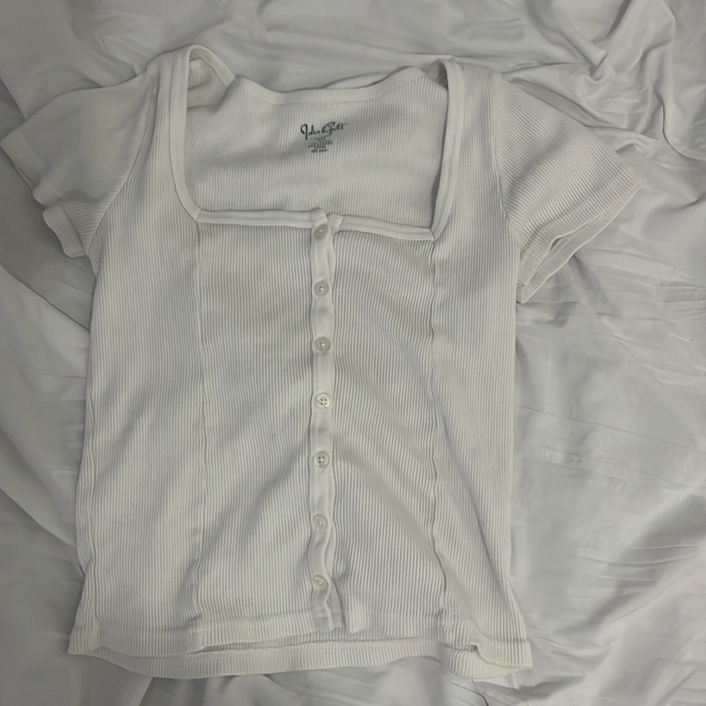 White Square Neckline Button-Front Top
